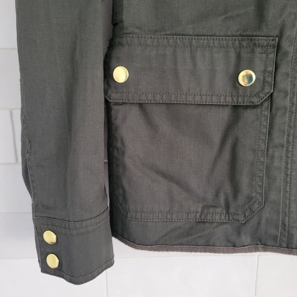 J Crew Downtown Field Jacket Resin Coated Twill Olive Green Zip-Up Coat Size XS - Picture 5 of 8